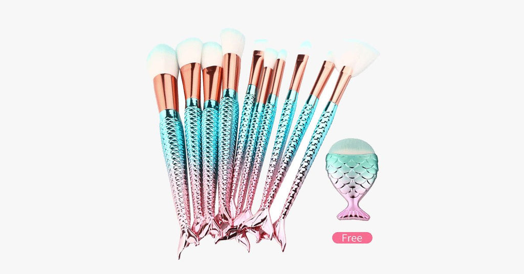 Avtoit | Mermaid Makeup Brush Set with FREE Contour Brush - Professional Cosmetic Brush for Eyeshadow, Eyeliner, Blush & Concealer