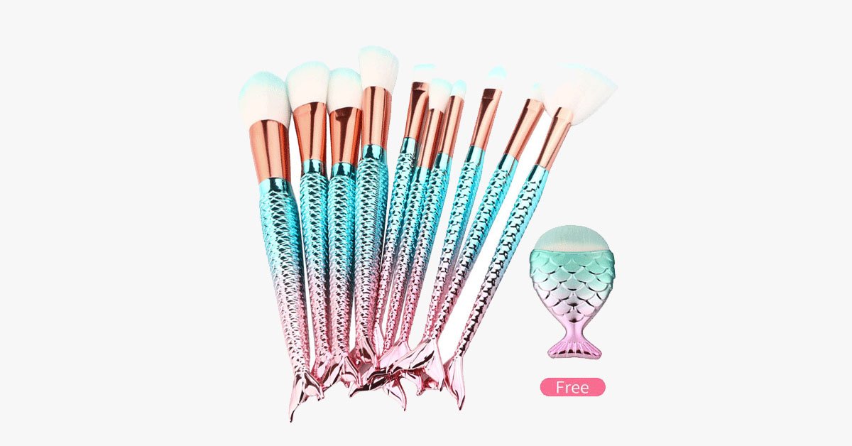 Avtoit | Mermaid Makeup Brush Set with FREE Contour Brush - Professional Cosmetic Brush for Eyeshadow, Eyeliner, Blush & Concealer