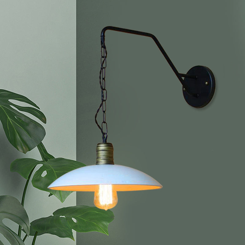 Avtoit | Vintage Plate Shade Wall Lighting 1 Bulb Metallic Wall Lamp with Chain in White for Bedroom