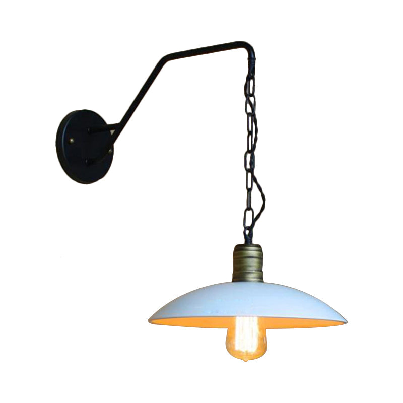 Avtoit | Vintage Plate Shade Wall Lighting 1 Bulb Metallic Wall Lamp with Chain in White for Bedroom