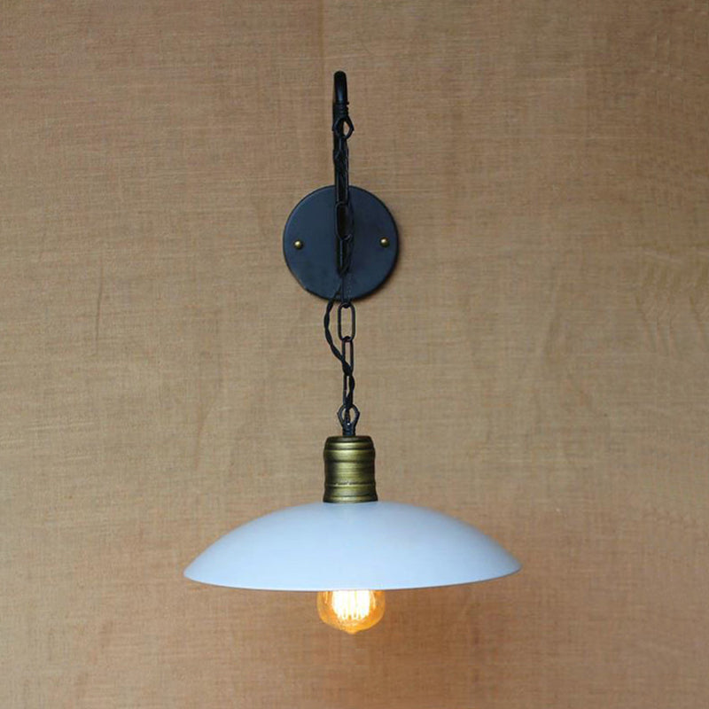 Avtoit | Vintage Plate Shade Wall Lighting 1 Bulb Metallic Wall Lamp with Chain in White for Bedroom