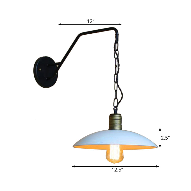 Avtoit | Vintage Plate Shade Wall Lighting 1 Bulb Metallic Wall Lamp with Chain in White for Bedroom