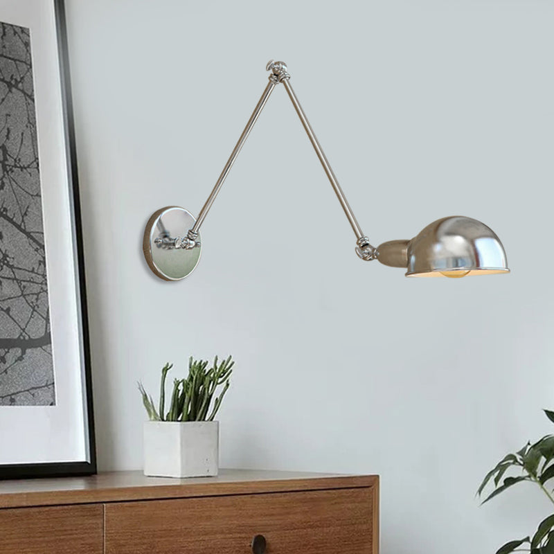 Avtoit | Curved Metal Wall Light Industrial Style 1 Light Bedroom Wall Lamp with Swivel Arm in Chrome