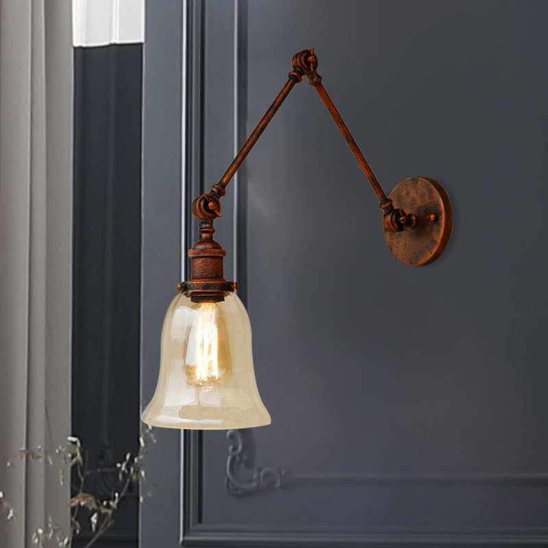 Avtoit | Expansive Bedroom Wall Light Retro Style Clear Glass 1 Light Rust Wall Lamp