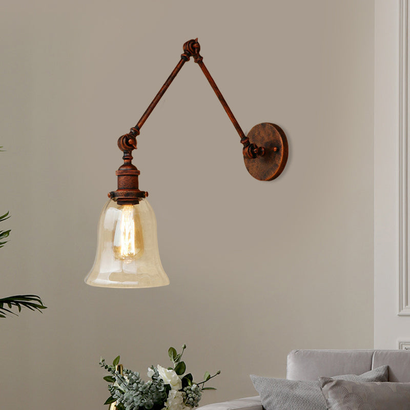 Avtoit | Expansive Bedroom Wall Light Retro Style Clear Glass 1 Light Rust Wall Lamp