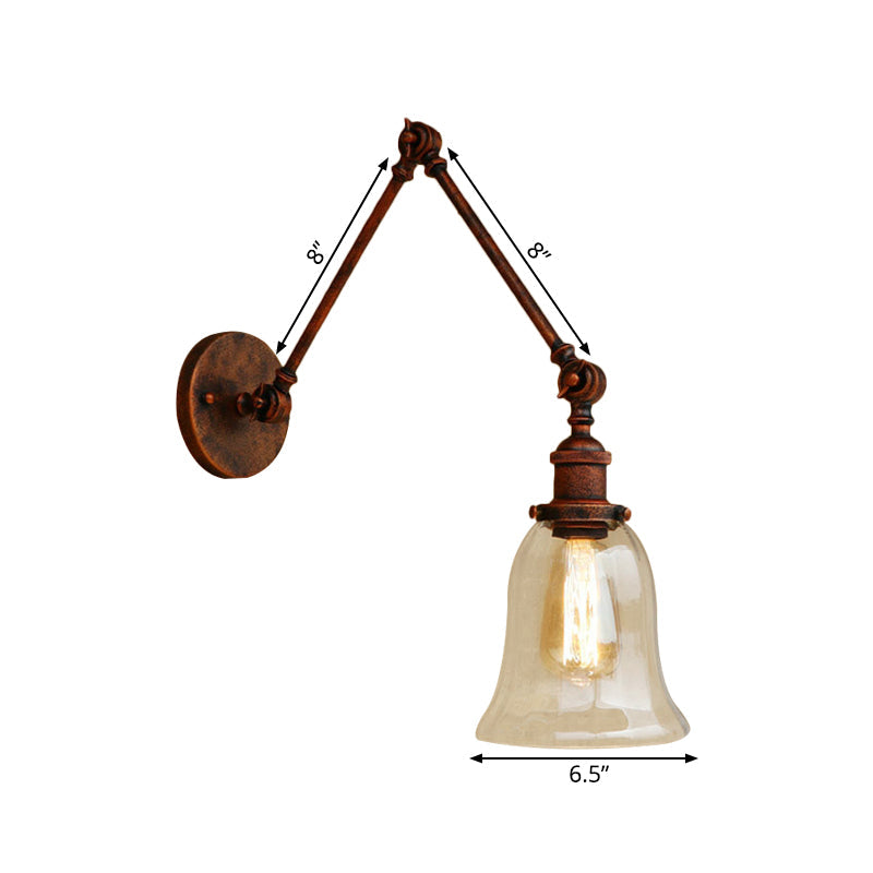 Avtoit | Expansive Bedroom Wall Light Retro Style Clear Glass 1 Light Rust Wall Lamp