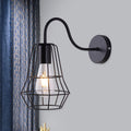Avtoit | Gooseneck Arm Living Room Wall Light with Cage Shade Retro Style Metal 1 Light Black Finish Wall Lamp