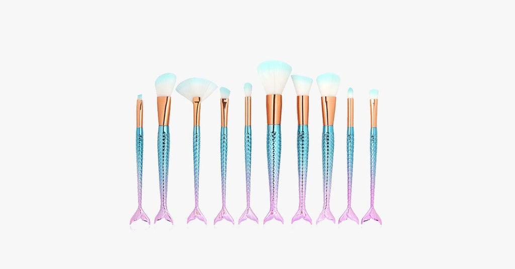 Avtoit | Mermaid Makeup Brush Set with FREE Contour Brush - Professional Cosmetic Brush for Eyeshadow, Eyeliner, Blush & Concealer