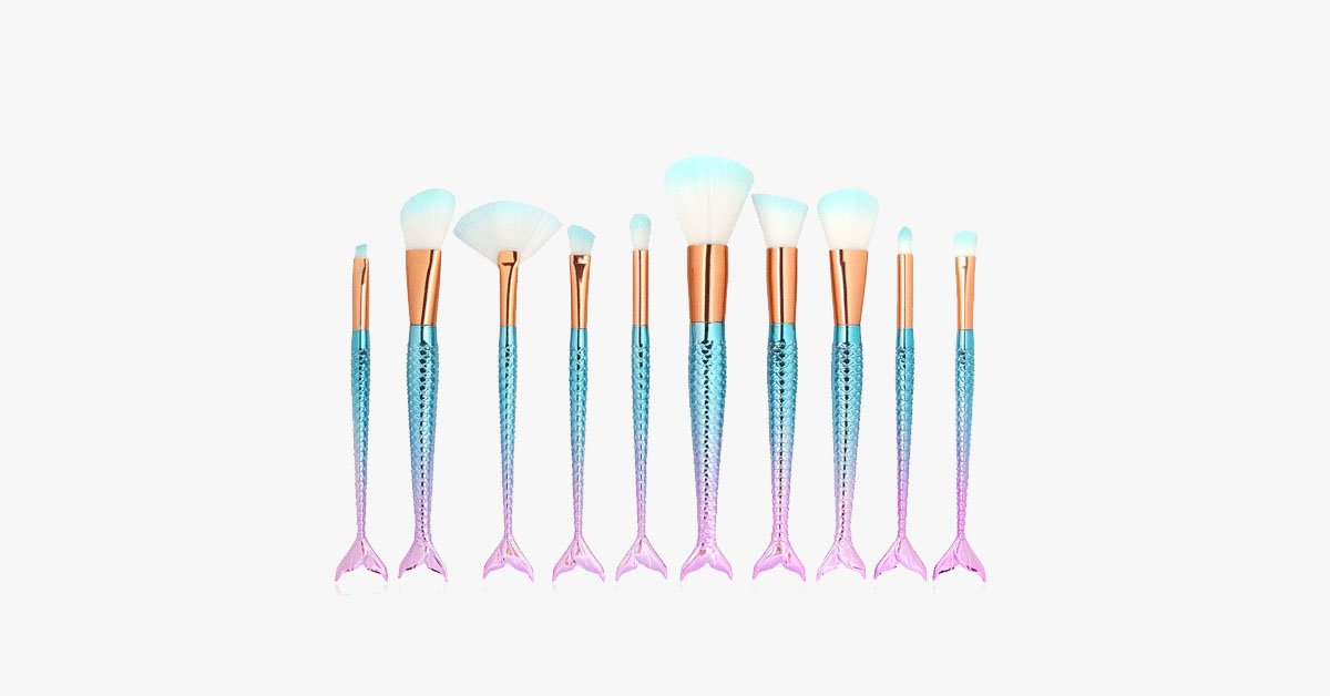 Avtoit | Mermaid Makeup Brush Set with FREE Contour Brush - Professional Cosmetic Brush for Eyeshadow, Eyeliner, Blush & Concealer