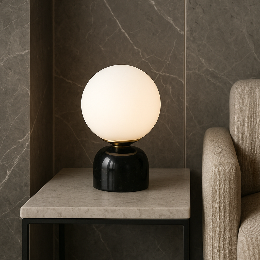 Avtoit | Marnor | Marble Table Lamp with Glass Shade – Scandinavian Minimalist Design