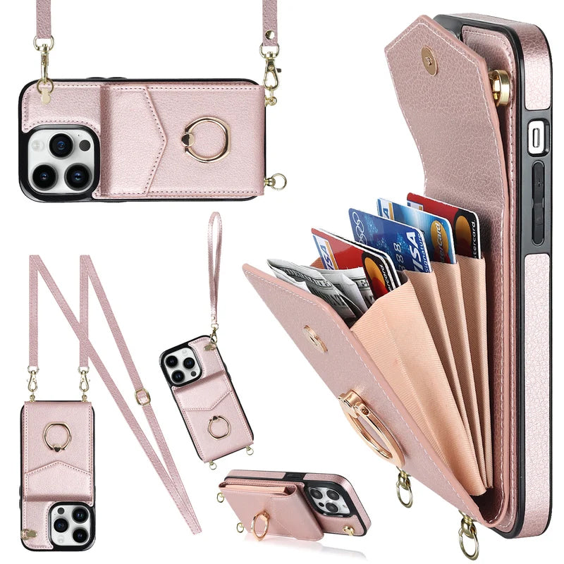 Avtoit | Leather Wallet Case with Ring & Lanyard for iPhone
