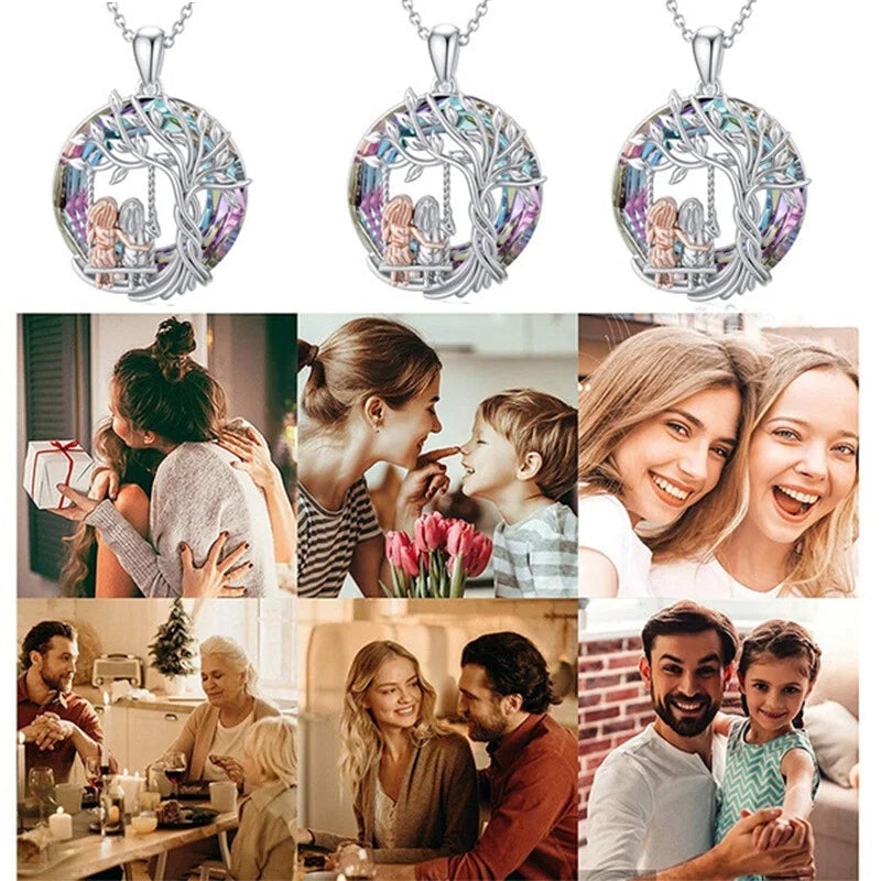 Avtoit | Tree of Life Sister on the Swing Cry-stal Pendant Necklace