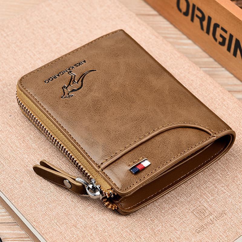 Men's RFID-Blocking Leather Wallet with Zipper Closure