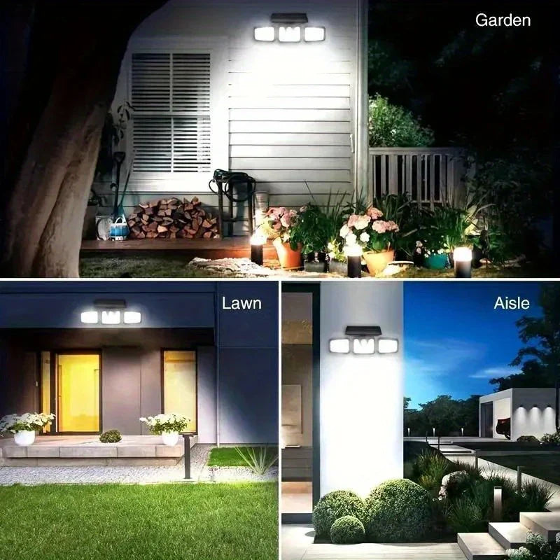 Solar LED Floodlight with Motion Sensor and Three Adjustable Heads
