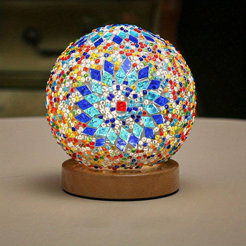 Avtoit | Mosaic glass ball table lamp with wooden base - Turkish Moroccan inspired