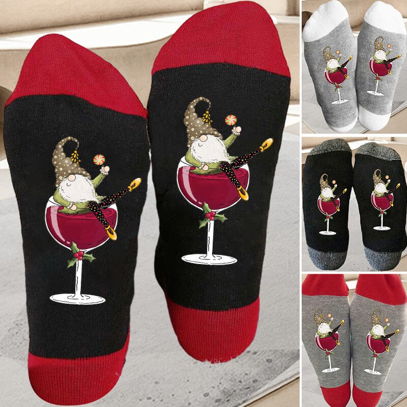 Avtoit | Christmas gnome wine glass unisex crew socks