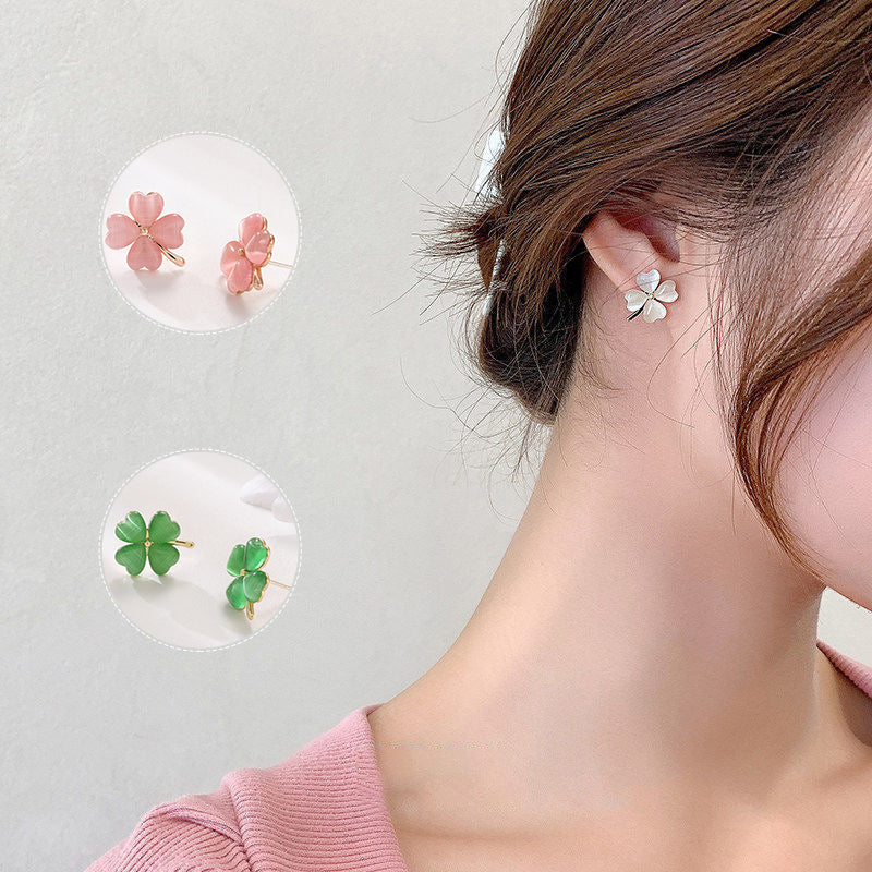 Avtoit | Heart-shaped Opal Lucky Four Leaf Clover Earrings
