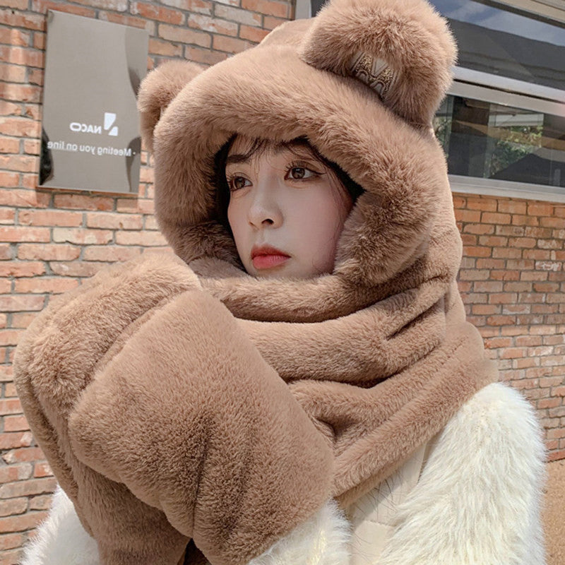 Avtoit | 3-in-1 Cure Plush Bear Ear Winter Hat with Scarf & Gloves