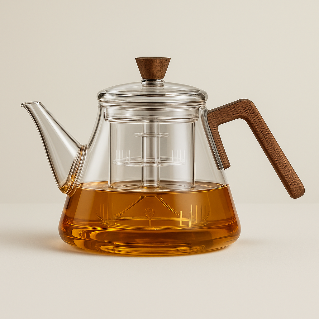Avtoit | Aetheris Glass Brew Teapot – Heat-Resistant Glass Teapot with Wooden Handle & Infuser (900ml)