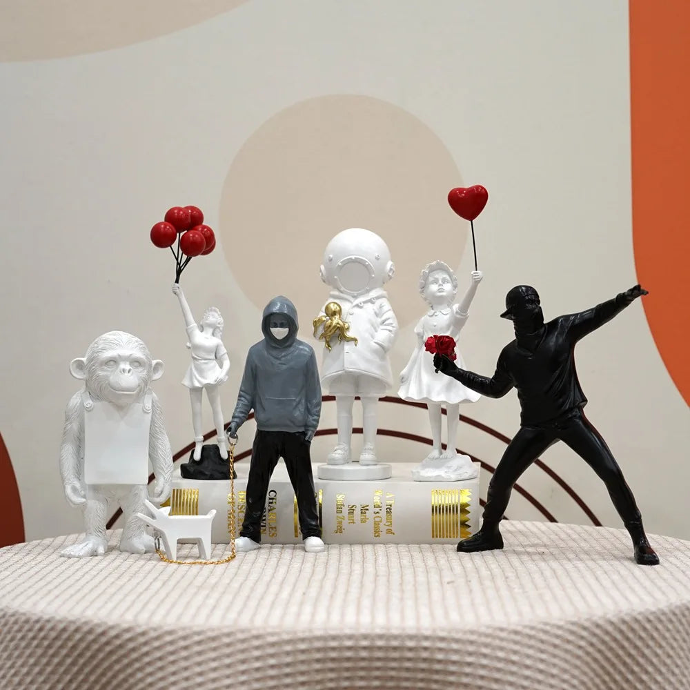 Avtoit | Artify Banksy sculpture collection | Flower thrower & balloon girl | Pop art figures | Modern office & home decoration