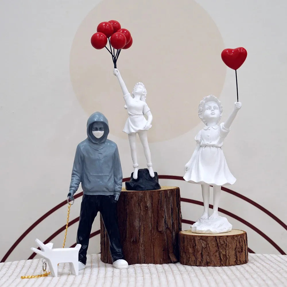 Avtoit | Artify Banksy sculpture collection | Flower thrower & balloon girl | Pop art figures | Modern office & home decoration
