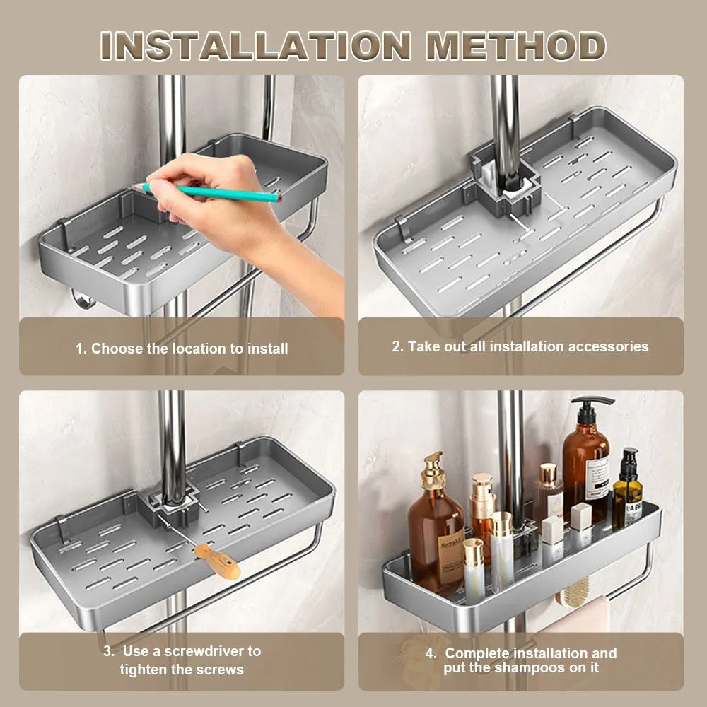 Avtoit | Aluminum Shower Shelf Without Drilling | Practical Shower Tray