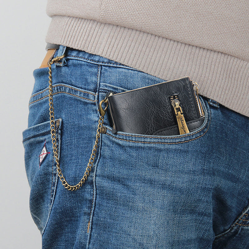 Avtoit | Men's RFID Wallet with Chain, Retro Bifold Card Holder Wallet