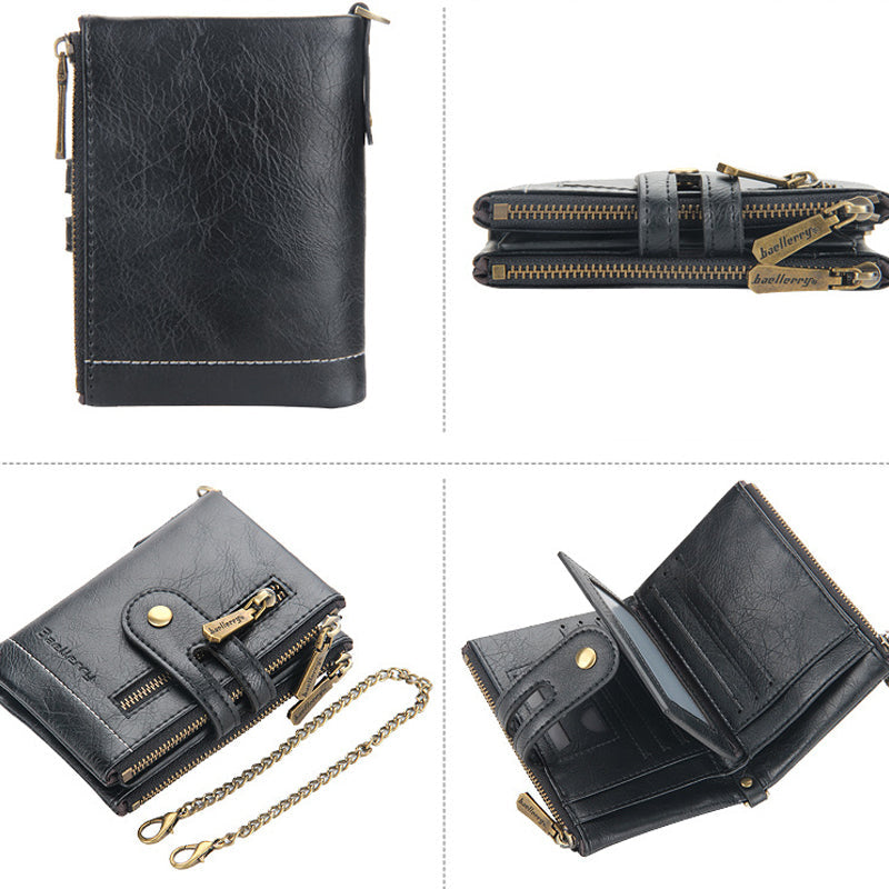 Avtoit | Men's RFID Wallet with Chain, Retro Bifold Card Holder Wallet
