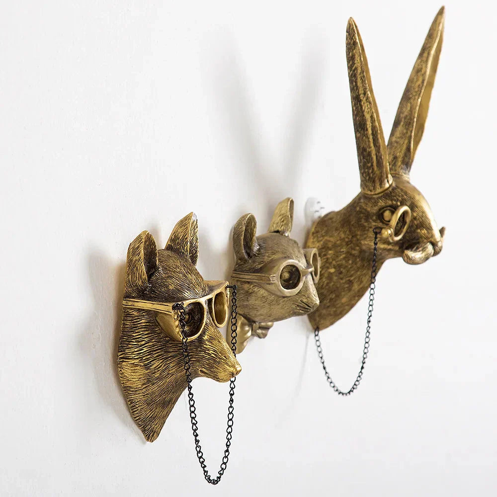 Avtoit | Antique Bronze Resin Animal Pendant Golden Deer Head Wall Storage Hook Background Wall Accessories Decorative Figures