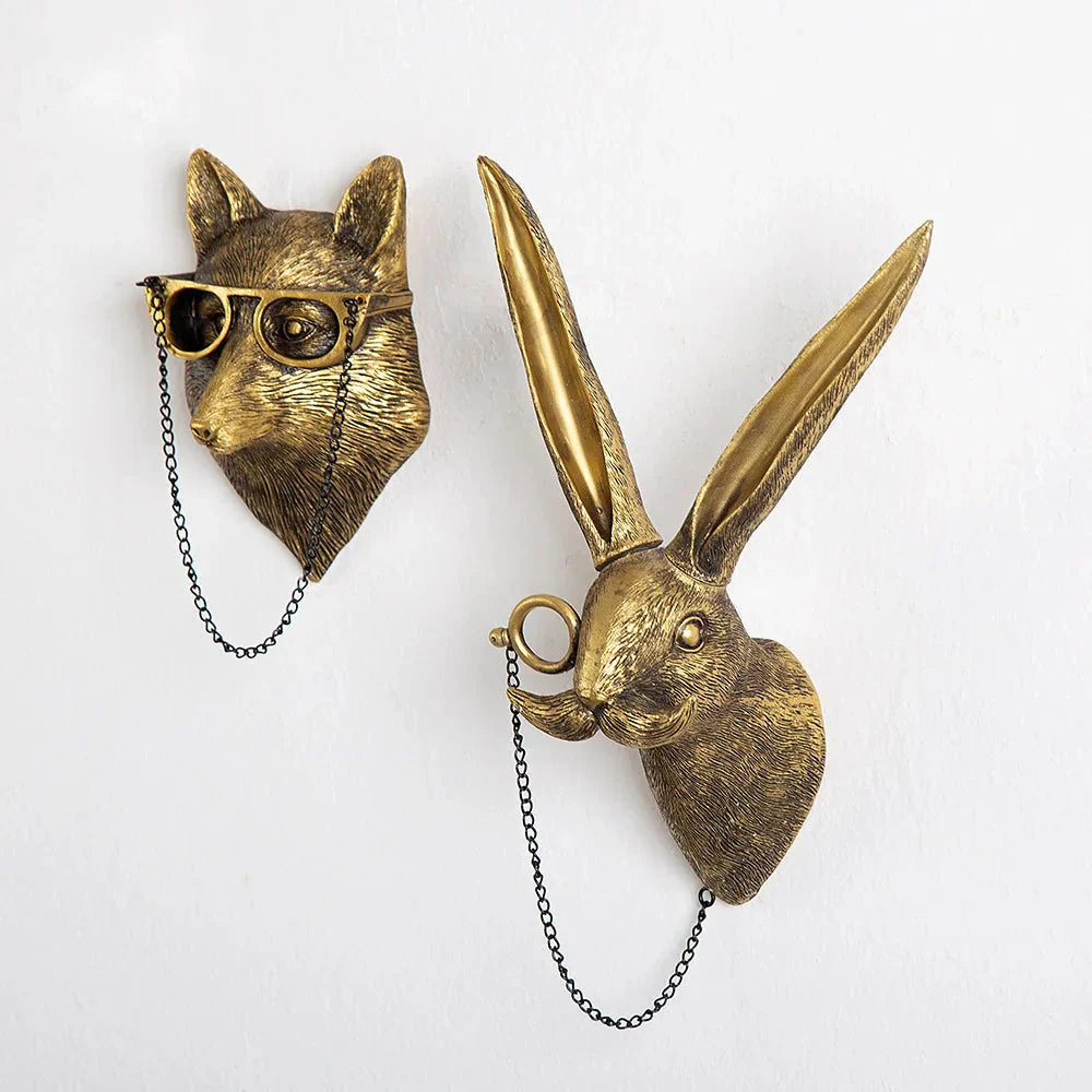 Avtoit | Antique Bronze Resin Animal Pendant Golden Deer Head Wall Storage Hook Background Wall Accessories Decorative Figures