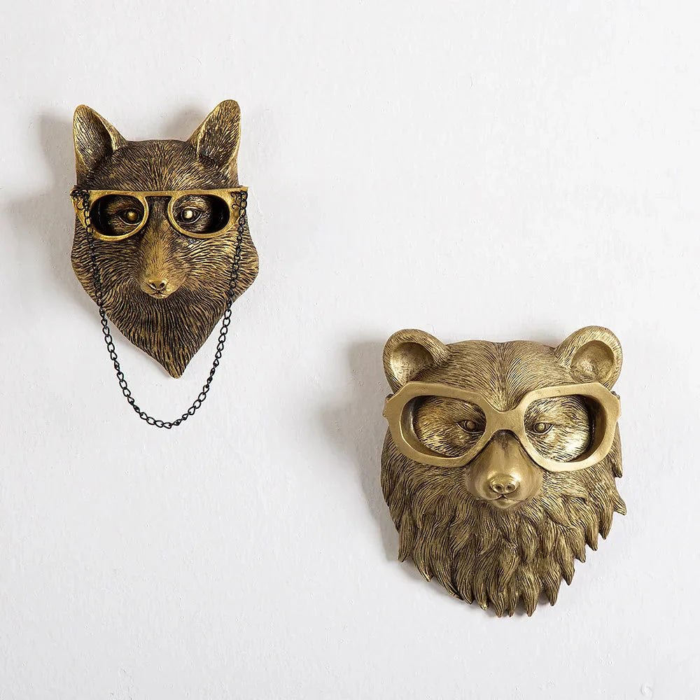 Avtoit | Antique Bronze Resin Animal Pendant Golden Deer Head Wall Storage Hook Background Wall Accessories Decorative Figures