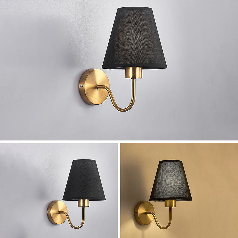 Avtoit | Contemporary Nordic Round Curved Rod Iron Fabric Shade 1-Light Wall Light Lamp for Living Room