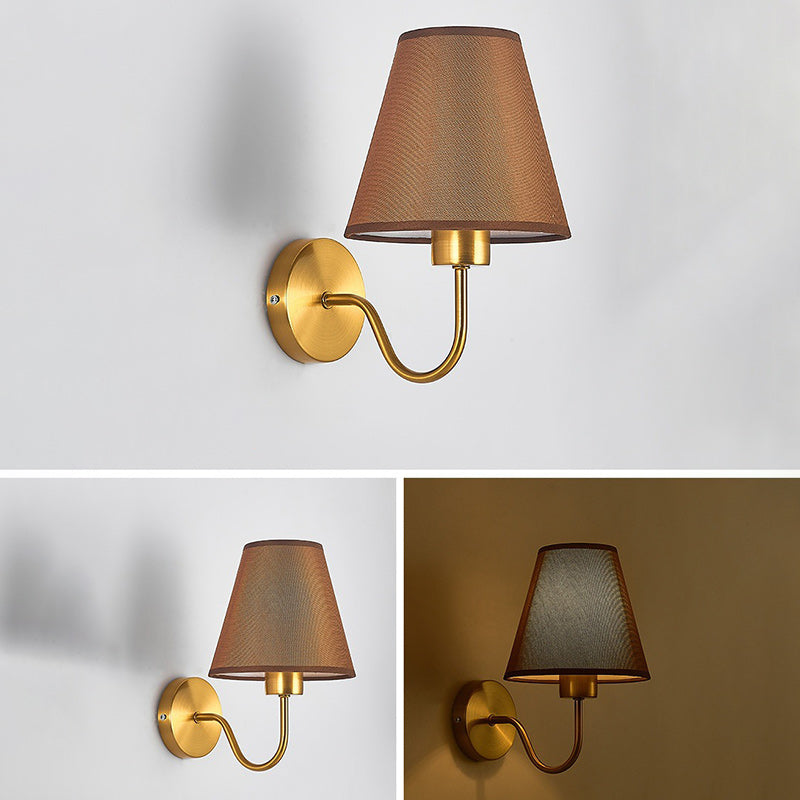 Avtoit | Contemporary Nordic Round Curved Rod Iron Fabric Shade 1-Light Wall Light Lamp for Living Room