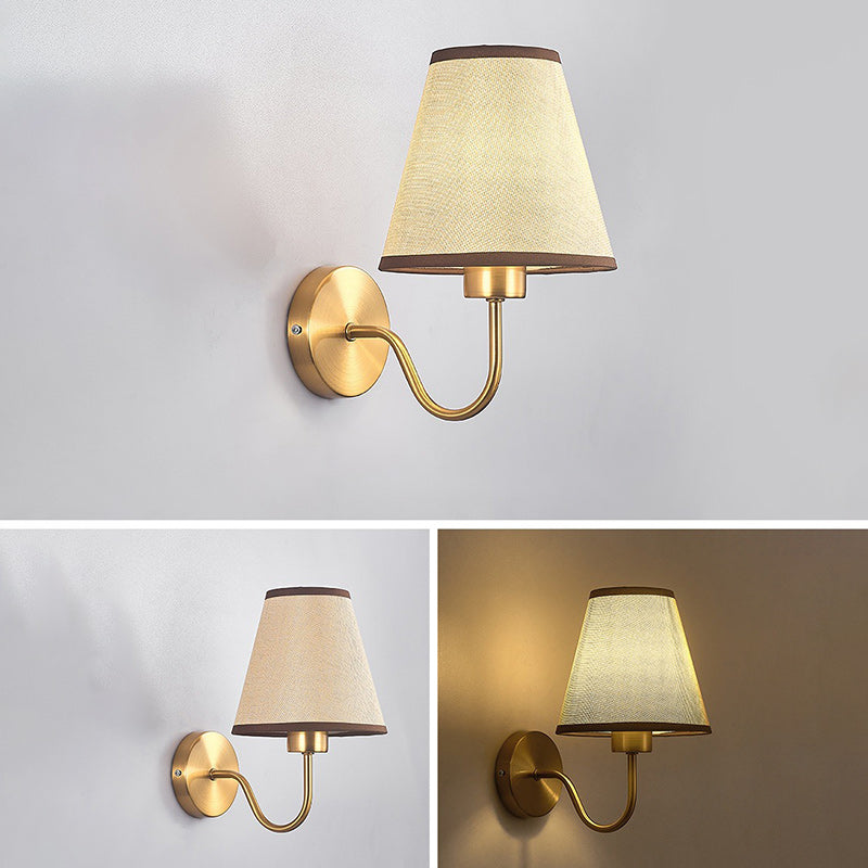 Avtoit | Contemporary Nordic Round Curved Rod Iron Fabric Shade 1-Light Wall Light Lamp for Living Room
