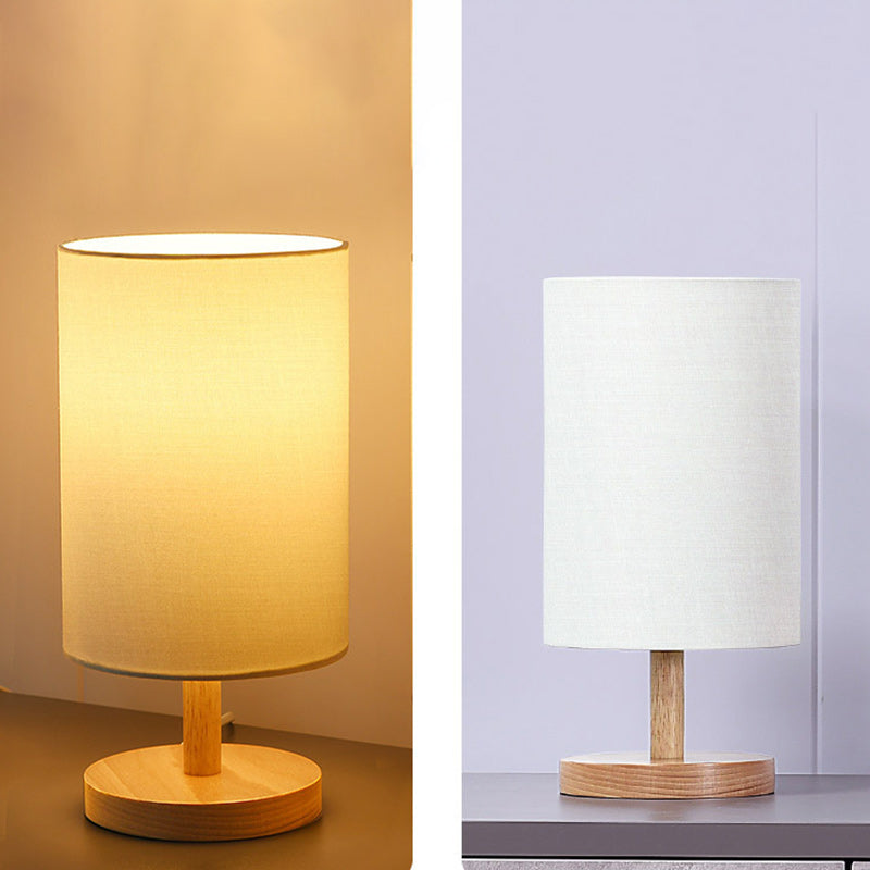 Avtoit | Traditional Japanese Cylinder Wood Fabric 1-Light Table Lamp for the Living Room