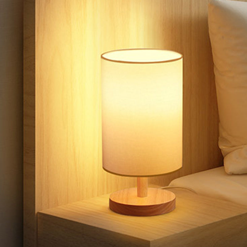 Avtoit | Traditional Japanese Cylinder Wood Fabric 1-Light Table Lamp for the Living Room