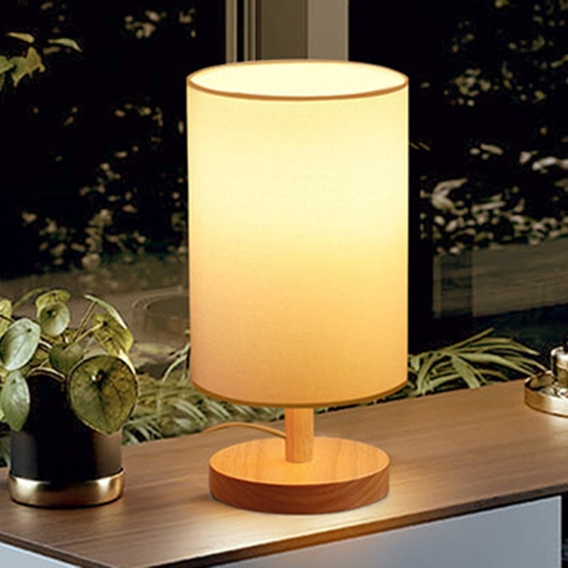 Avtoit | Traditional Japanese Cylinder Wood Fabric 1-Light Table Lamp for the Living Room