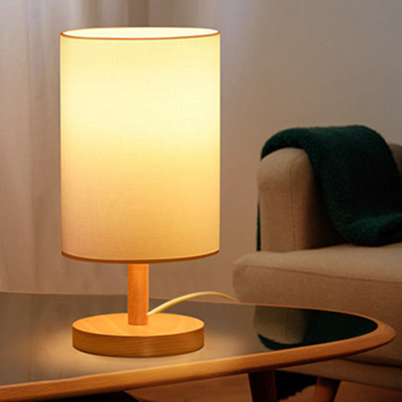 Avtoit | Traditional Japanese Cylinder Wood Fabric 1-Light Table Lamp for the Living Room