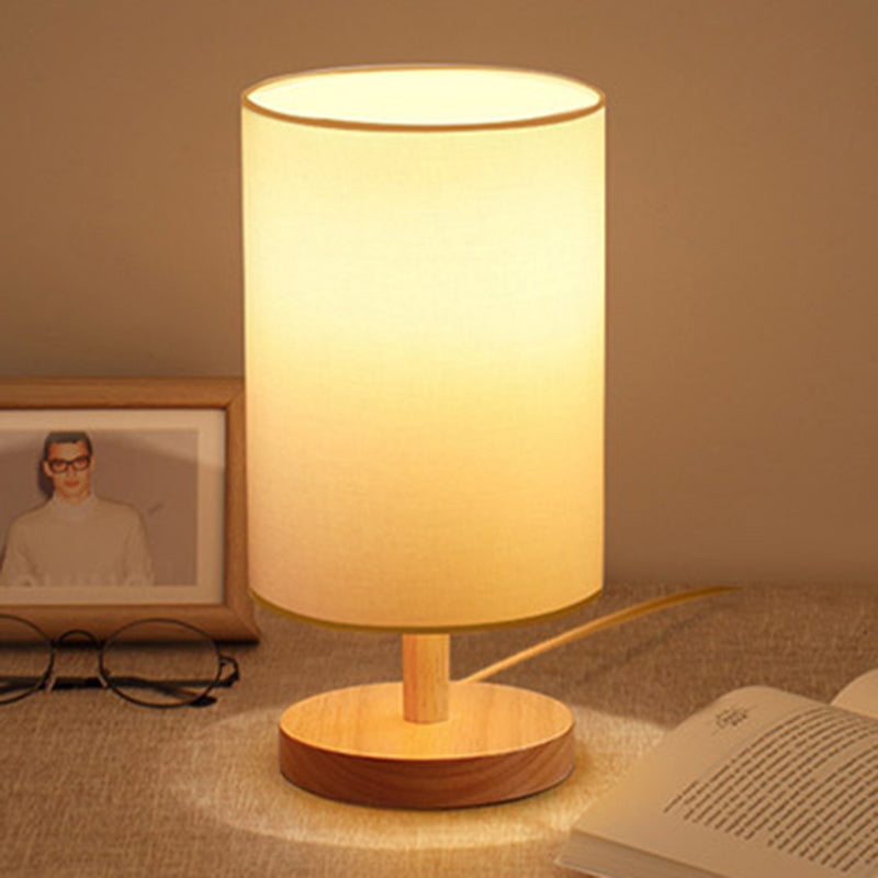 Avtoit | Traditional Japanese Cylinder Wood Fabric 1-Light Table Lamp for the Living Room