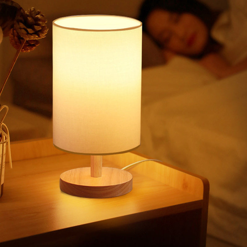 Avtoit | Traditional Japanese Cylinder Wood Fabric 1-Light Table Lamp for the Living Room