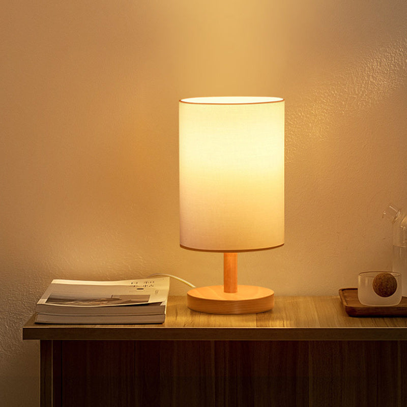 Avtoit | Traditional Japanese Cylinder Wood Fabric 1-Light Table Lamp for the Living Room