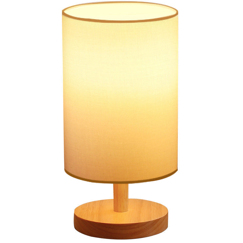 Avtoit | Traditional Japanese Cylinder Wood Fabric 1-Light Table Lamp for the Living Room