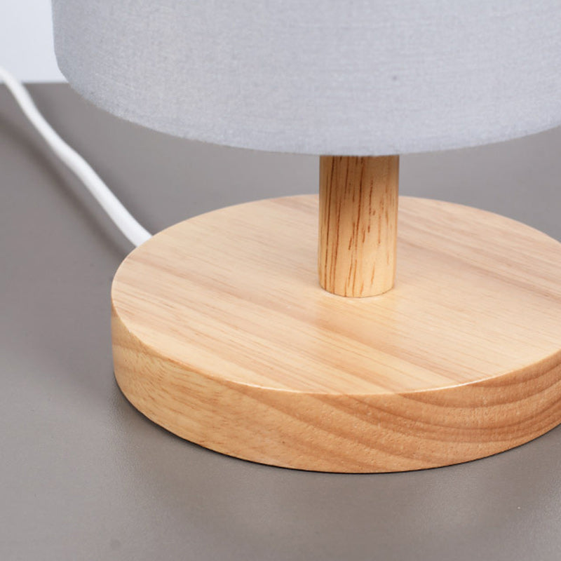 Avtoit | Traditional Japanese Cylinder Wood Fabric 1-Light Table Lamp for the Living Room