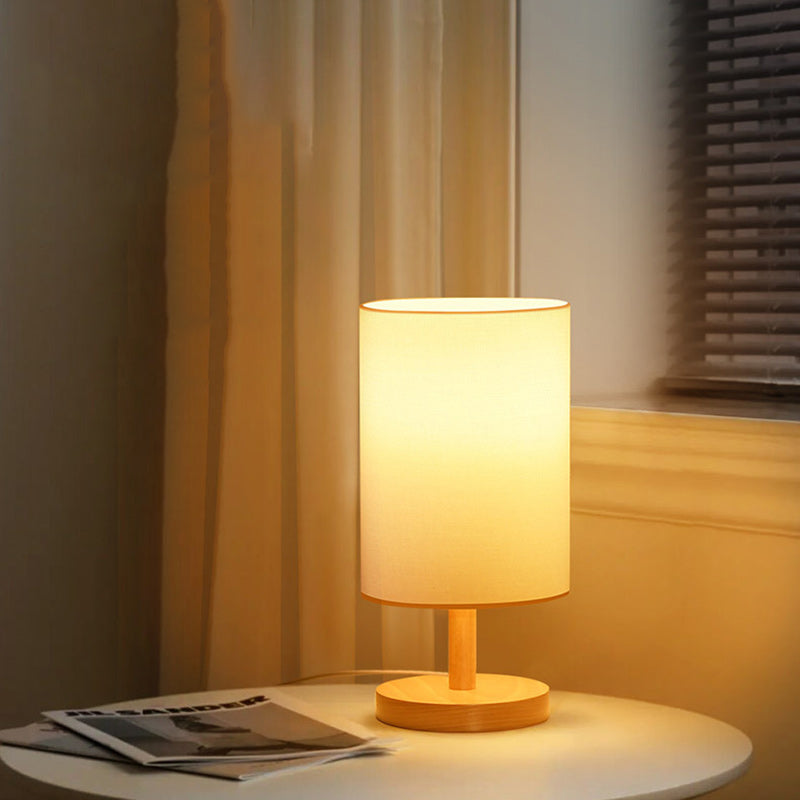 Avtoit | Traditional Japanese Cylinder Wood Fabric 1-Light Table Lamp for the Living Room