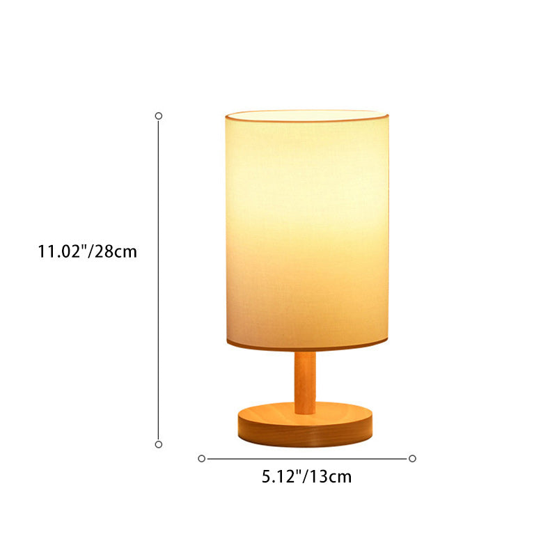 Avtoit | Traditional Japanese Cylinder Wood Fabric 1-Light Table Lamp for the Living Room