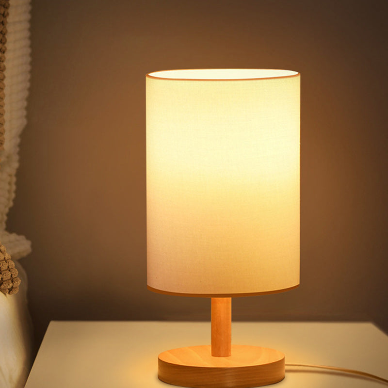 Avtoit | Traditional Japanese Cylinder Wood Fabric 1-Light Table Lamp for the Living Room