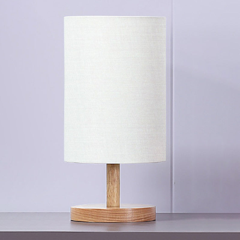 Avtoit | Traditional Japanese Cylinder Wood Fabric 1-Light Table Lamp for the Living Room