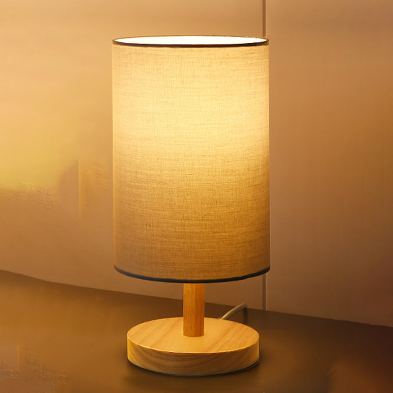 Avtoit | Traditional Japanese Cylinder Wood Fabric 1-Light Table Lamp for the Living Room