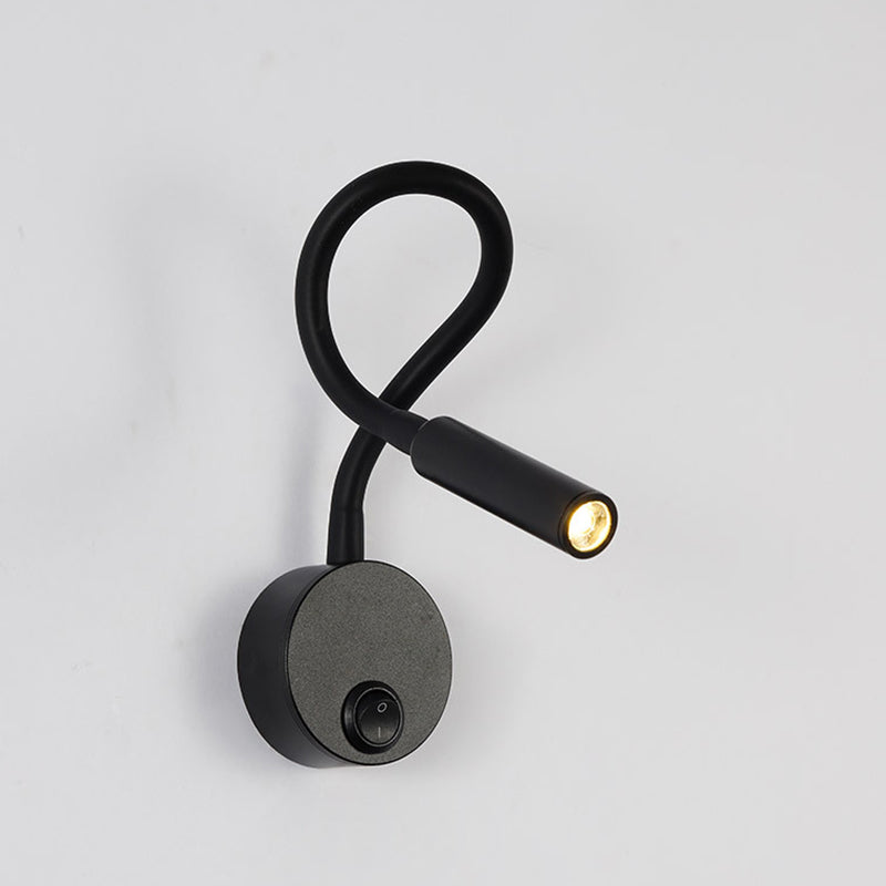 Avtoit | Modern Minimalist Iron Round Flexible Bend Tube LED Reading Lamp Wall Sconce Lamp for Bedroom