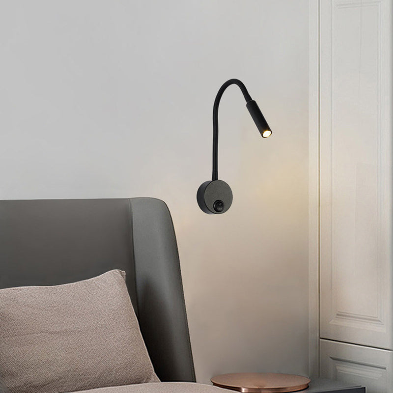Avtoit | Modern Minimalist Iron Round Flexible Bend Tube LED Reading Lamp Wall Sconce Lamp for Bedroom
